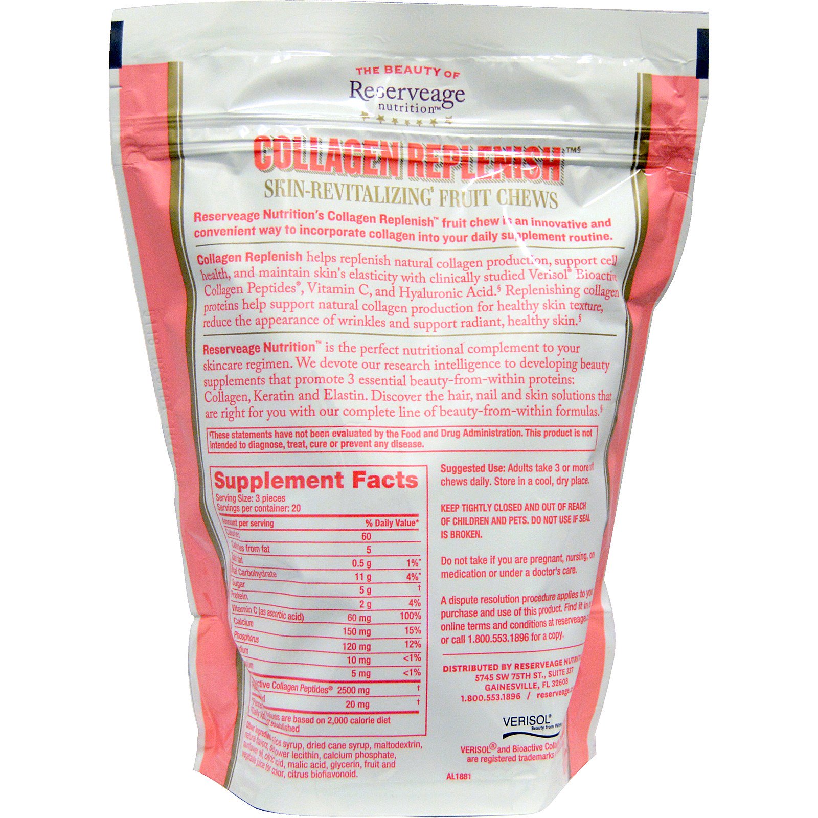 Comprar ReserveAge Nutrition, Repositor de Colágeno, Frutas Sortidas, 60 Balas Mastigáveis - Imagem 2