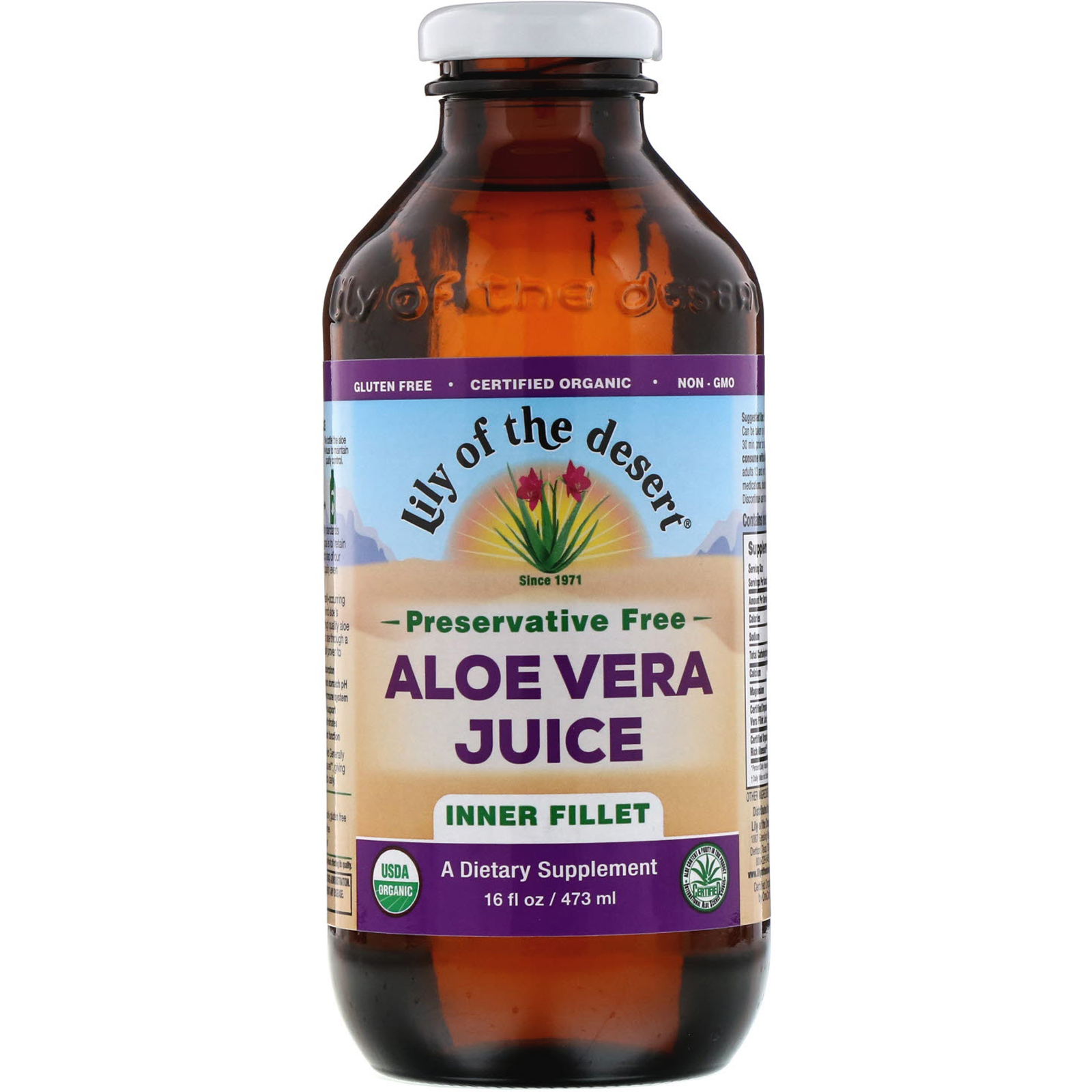 Comprar Lily of the Desert, Orgânico, Suco de Aloe Vera, Filete Interno, Sem Conservantes, 473 ml (16 fl oz)