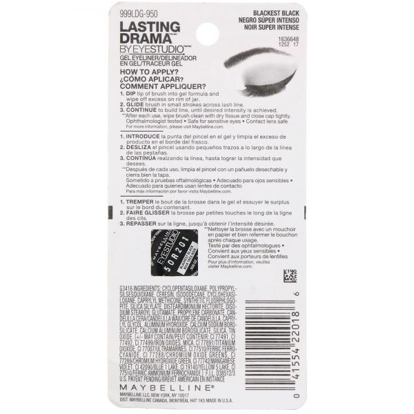 Comprar Maybelline, Eye Studio, Lasting Drama, delineador em gel, Blackest Black, 3 g - Imagem 4