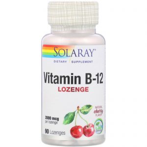 Comprar Solaray, Vitamina B-12, Sabor Natural de Cereja, 2.000 mcg, 90 Pastilhas