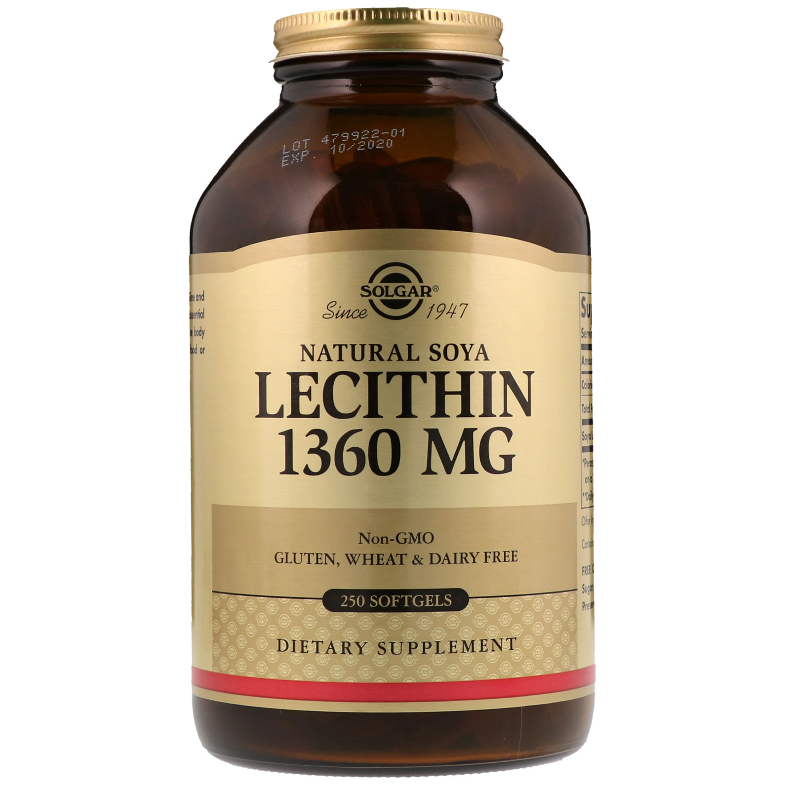 Comprar Solgar, Lecitina de Soja Natural, 1.360 mg, 250 Softgels