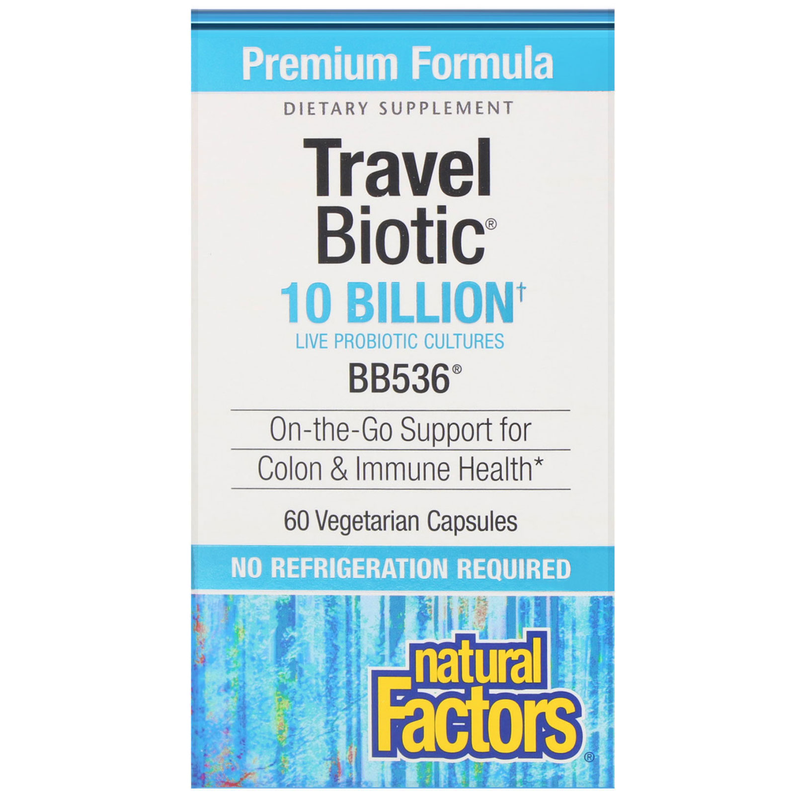 Comprar Natural Factors, Travel Biotic, BB536, 10 Billion Active Cells, 60 Vegetarian Capsules