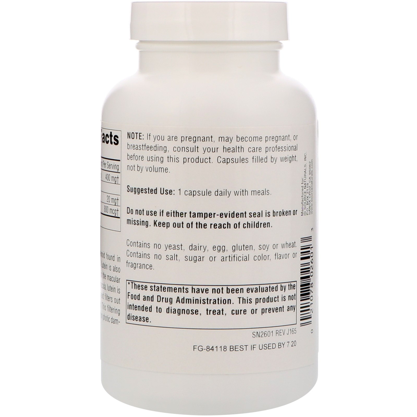 Comprar Source Naturals, Luteína, 20 mg, 120 Cápsulas - Imagem 3