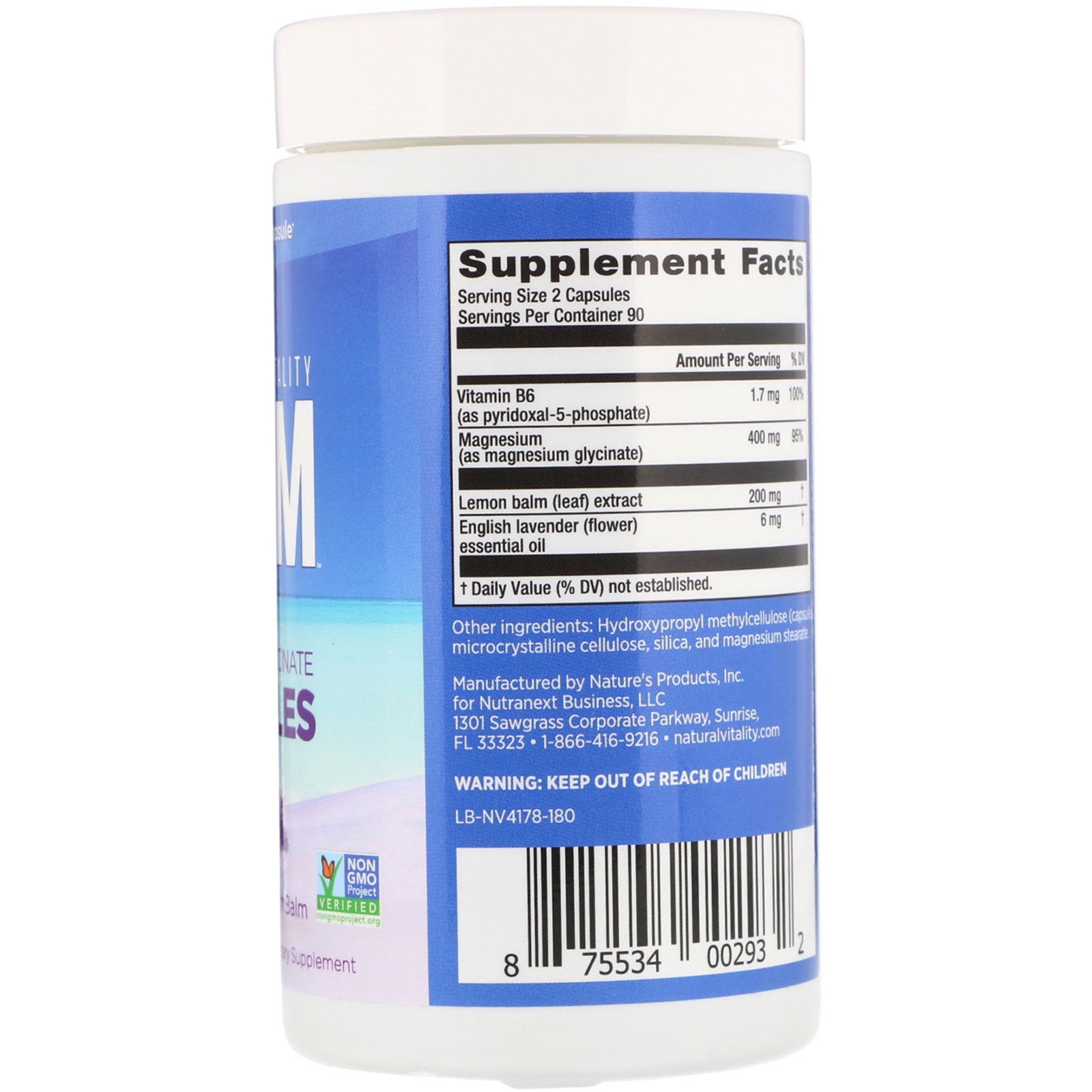 Comprar Natural Vitality, Calm, Magnesium Glycinate Capsules, 180 Vegetarian Capsules - Imagem 2