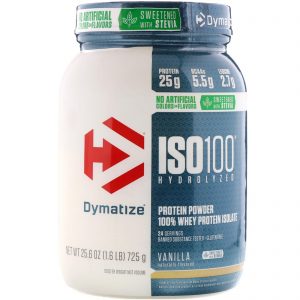 Comprar Dymatize Nutrition, ISO100 Hidrolisado, Isolado de Proteína Whey 100%, Baunilha Natural, 725 g (1,6 lb)