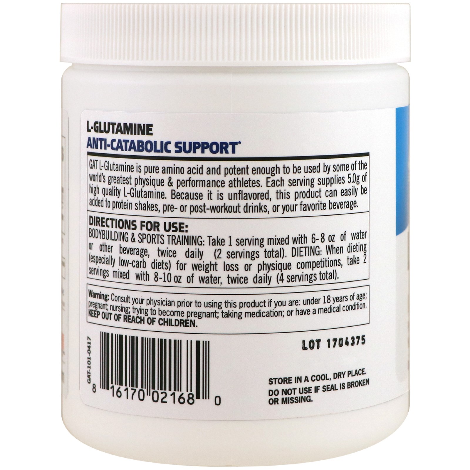 Comprar GAT, L-Glutamina, Sem Sabor, 10,58 oz (300 g) - Imagem 3