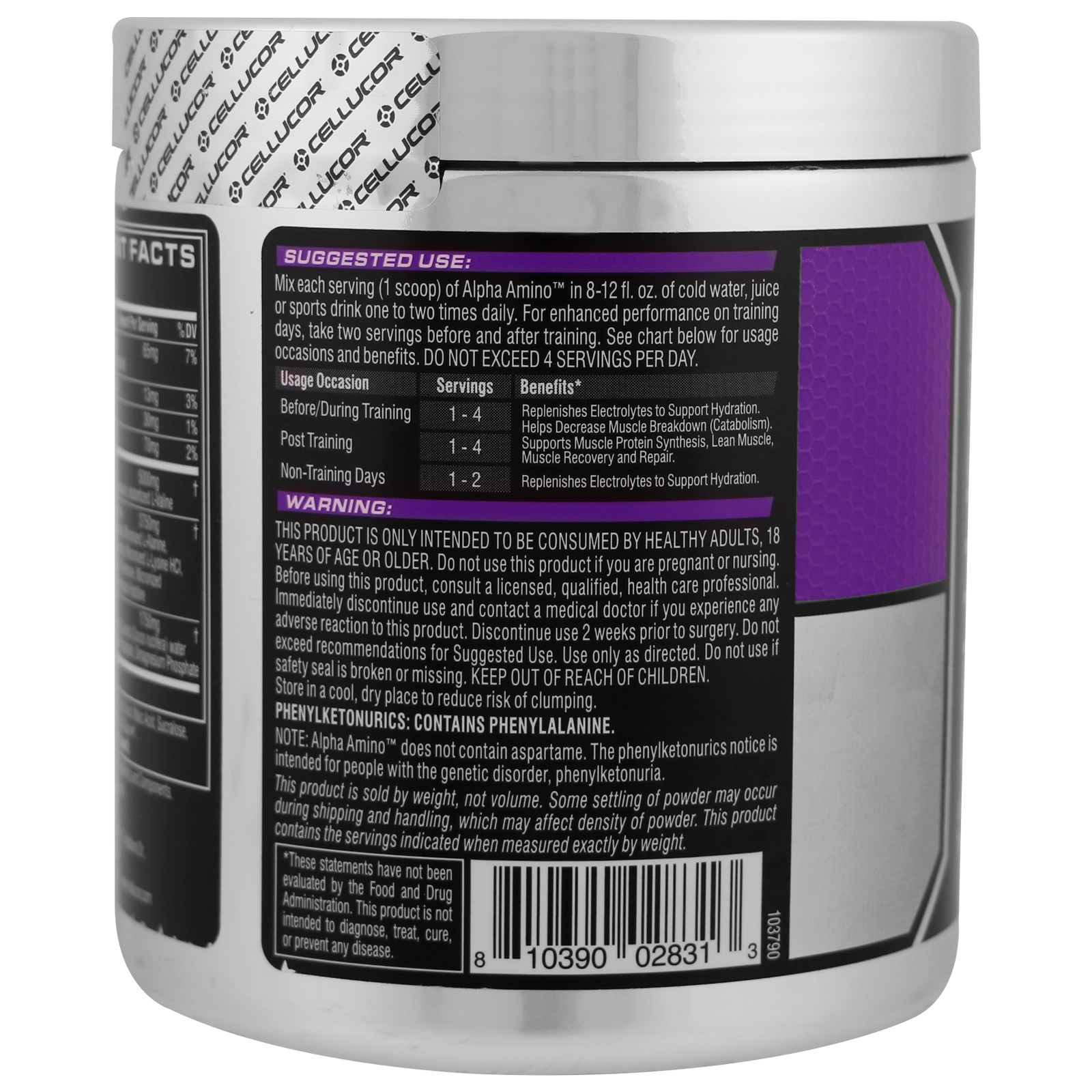 Comprar Cellucor, Alpha Amino, BCAAs de Desempenho, Icy Blue Razz, 381 g (13,4 oz) - Imagem 3