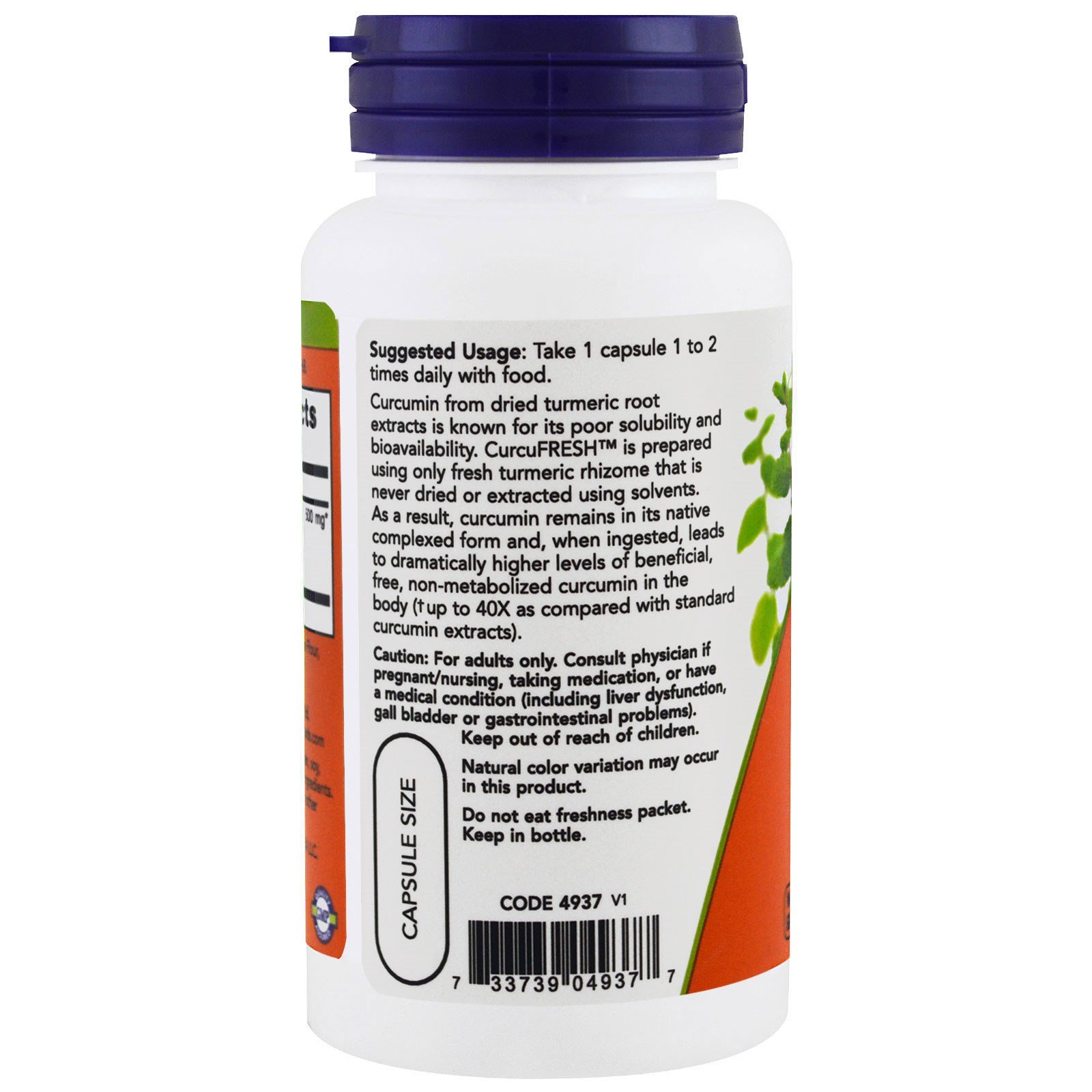 Comprar Now Foods, Curcumina CurcuFresh, 60 Cápsulas Vegetais - Imagem 3