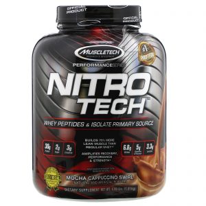 Comprar Muscletech, NitroTech, Isolado de Soro de Leite + Desenvolvedor de Massa Muscular Magra, Mocha Cappuccino Swirl, 3,97 lbs (1,80 kg)