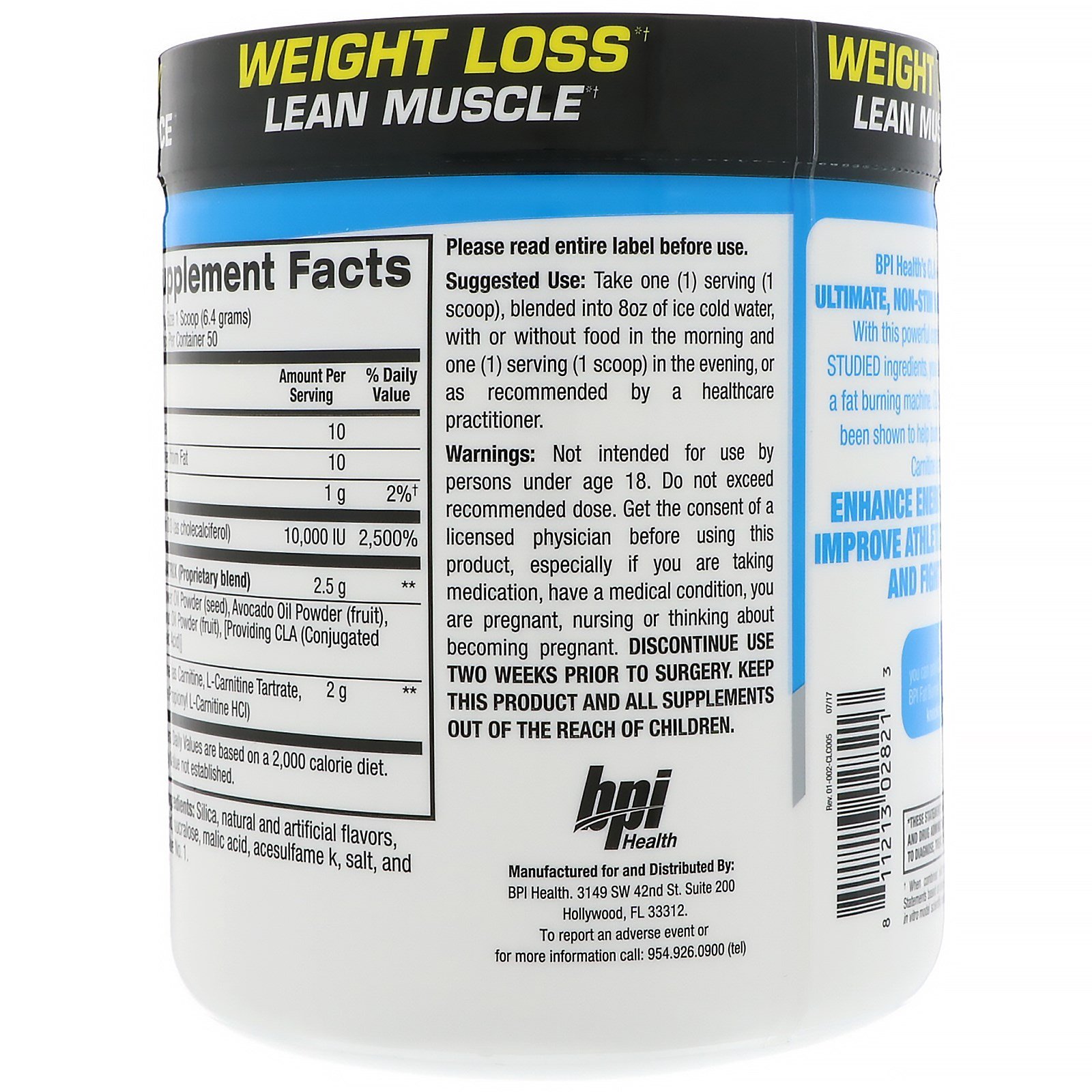 Comprar BPI Sports, CLA + Carnitina, Gelo de Arco-Íris, 11,29 oz (320 g) - Imagem 3