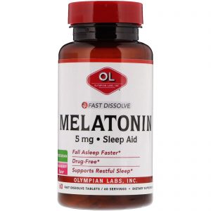 Comprar Olympian Labs, Melatonina de Dissolução Rápida, Sabor de Morango, 5 mg, 60 Comprimidos de Rápida Absorção