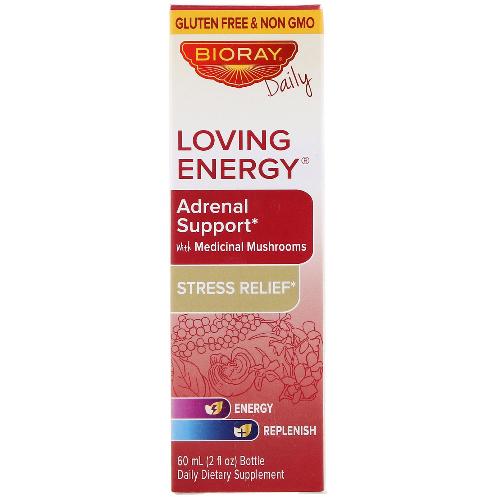 Comprar Bioray, Loving Energy, Suporte Adrenal com Cogumelos Medicinais, Sem Álcool, 2 fl oz (60 ml)