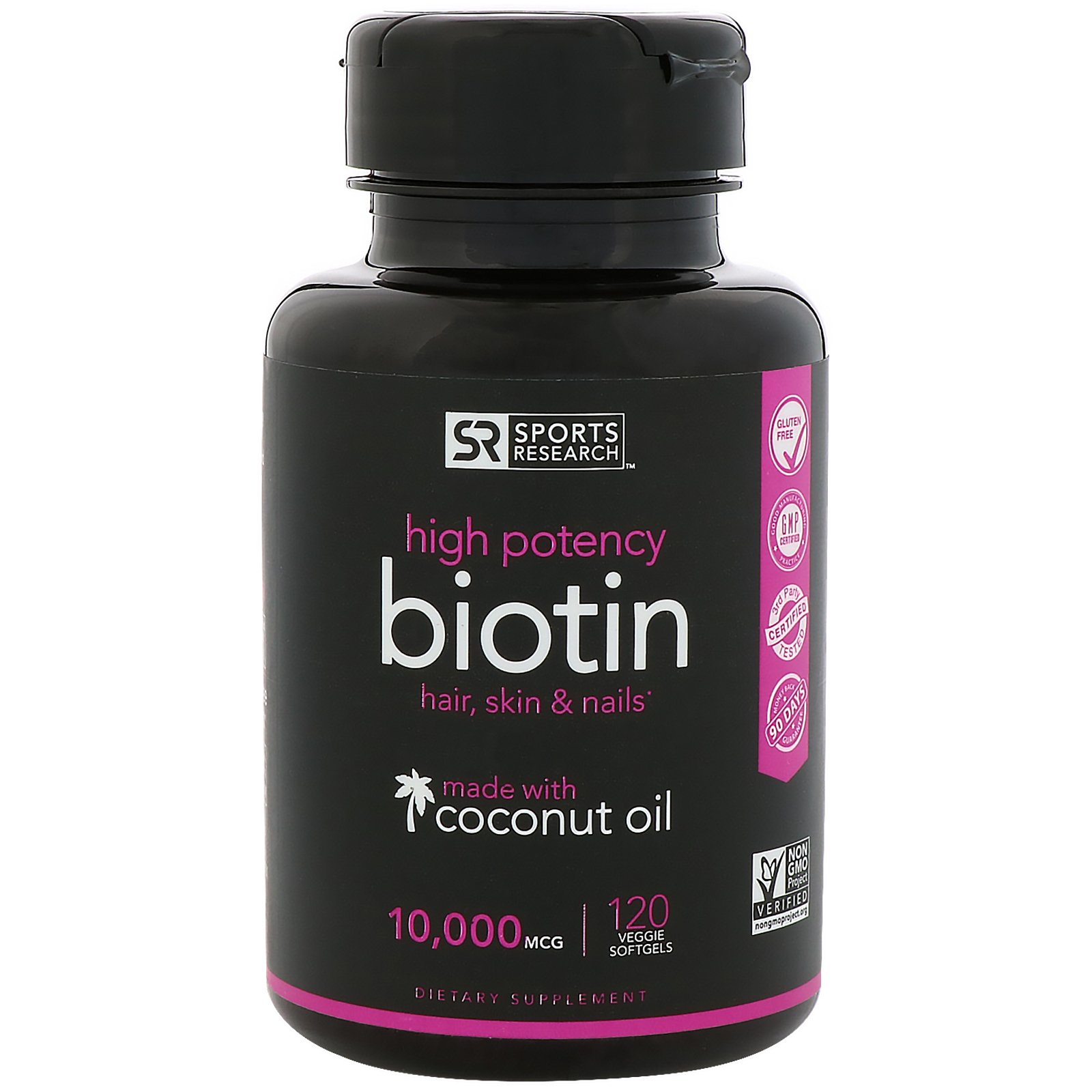 Comprar Sports Research, Biotina com Óleo de Coco Orgânico, 10.000 mcg, 120 cápsulas Vegetais Softgel