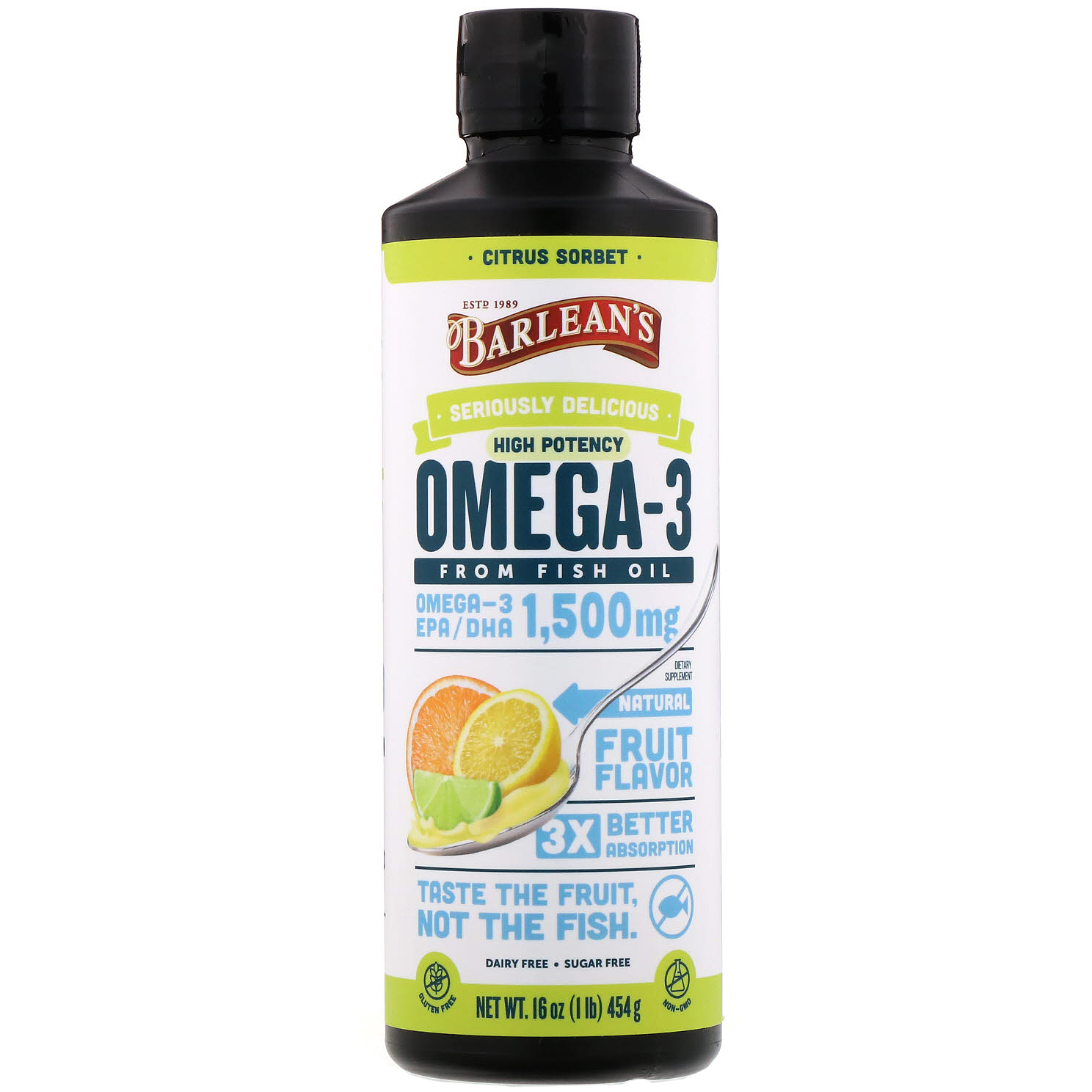 Comprar Barlean's, Seriously Delicious, Ômega-3 de Óleo de Peixe, Sorbet Cítrico, 16 oz (454 g)