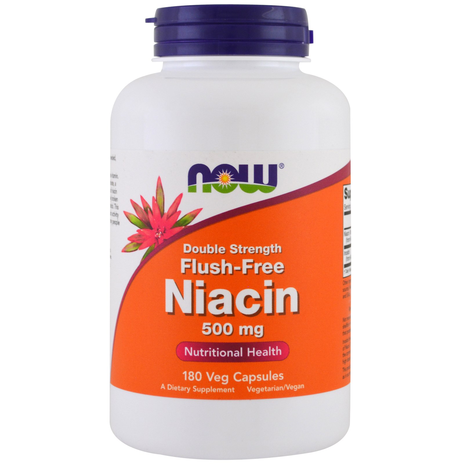Comprar Now Foods, Niacina, Sem Rubor, Potência Dupla, 500 mg, 180 Cápsulas Vegetais