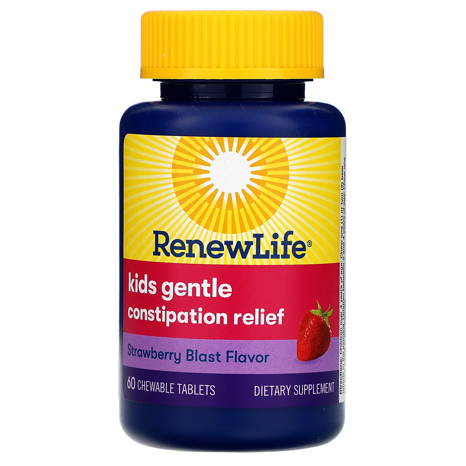 Comprar Renew Life, Kids Gentle Constipation Relief, Strawberry Blast Flavor, 60 Chewable Tablets - Imagem 3