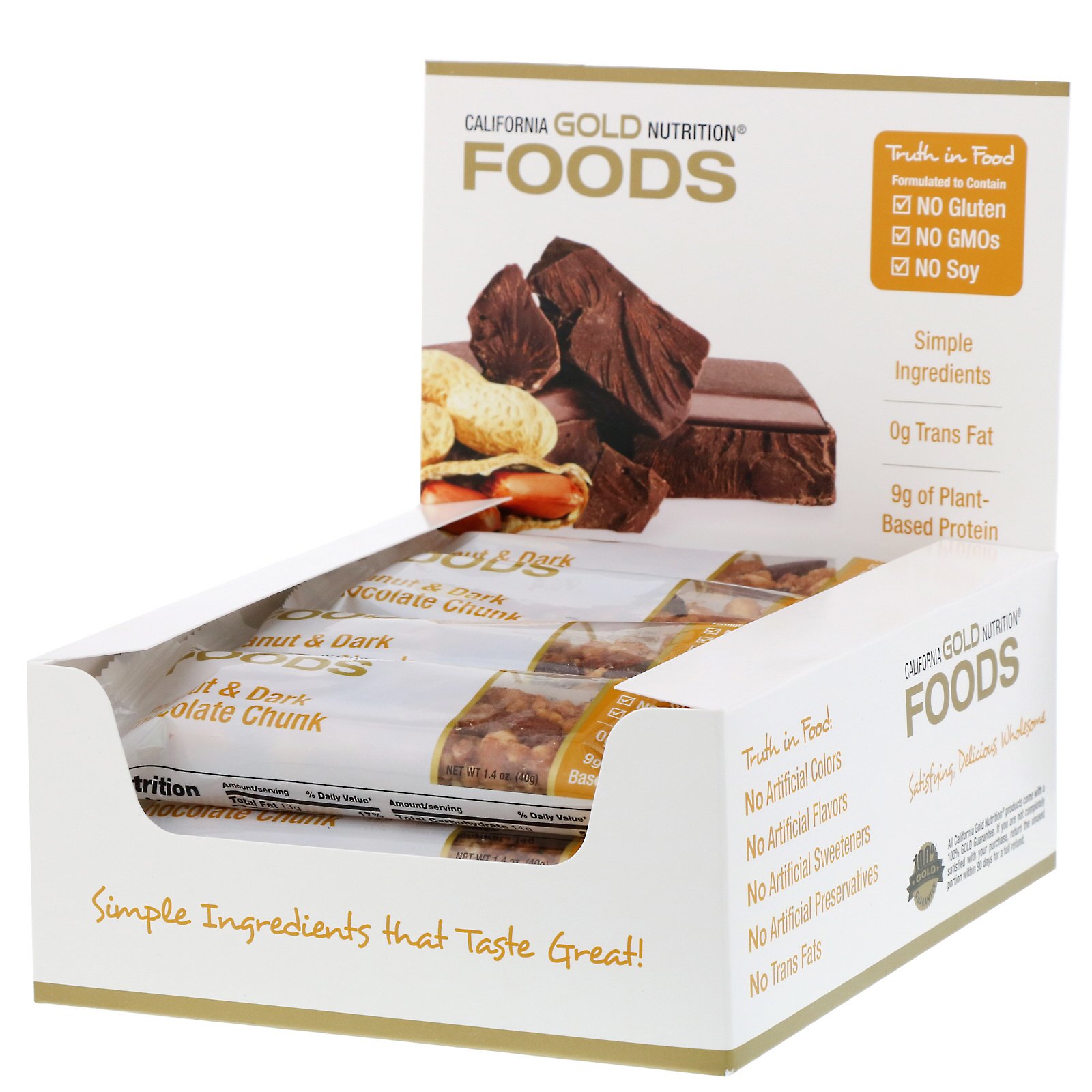Comprar California Gold Nutrition, Alimentos, Barras com Pedaços de Amendoim e de Chocolate Meio Amargo, 12 Barras, 40 g (1,4 oz) Cada