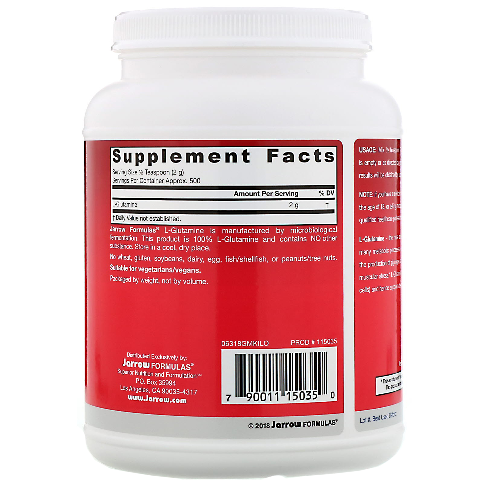 Comprar Jarrow Formulas, L-Glutamina em Pó, 2,2 lbs (1000 g) - Imagem 2