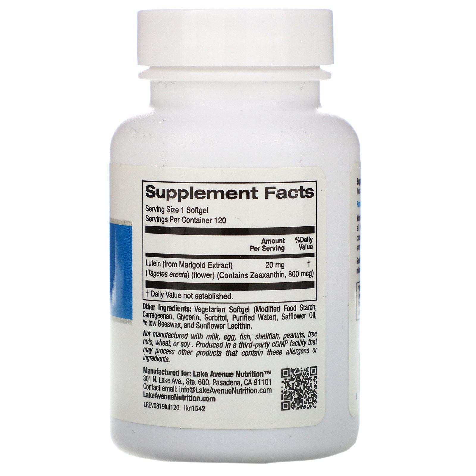 Comprar Lake Avenue Nutrition, Luteína, 20 mg, 120 Cápsulas Gelatinosas Vegetais - Imagem 2