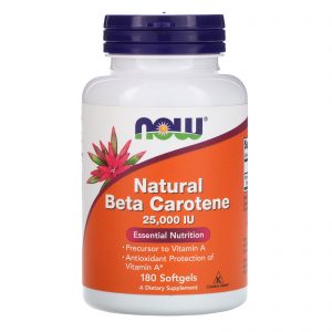 Comprar Now Foods, Betacaroteno Natural, 25000 UI, 180 Cápsula gelatinosas