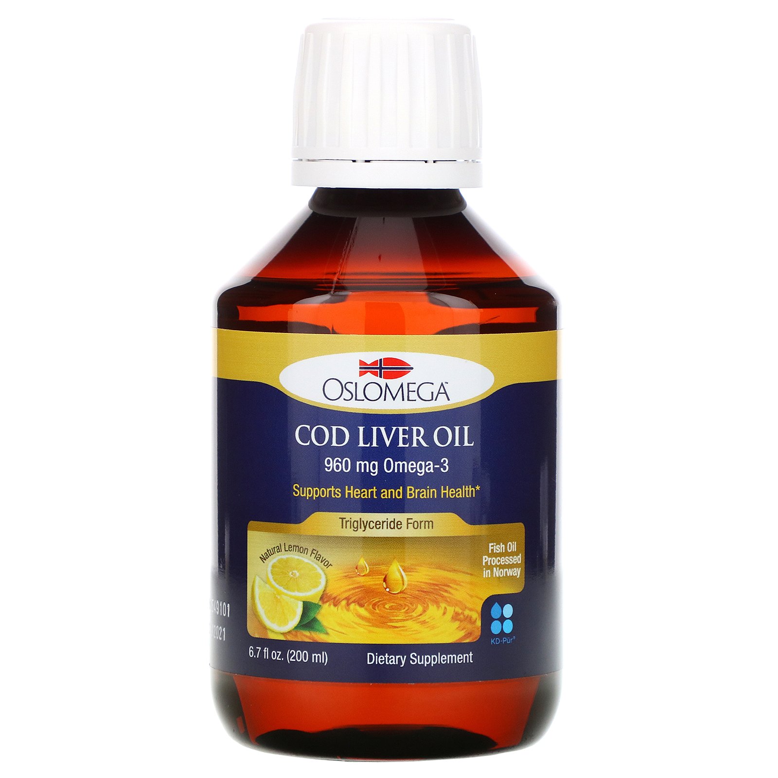 Comprar Oslomega, Óleo de Fígado de Bacalhau Norueguês, Sabor Natural de Limão, 960 mg, 200 ml (6,7 fl oz)