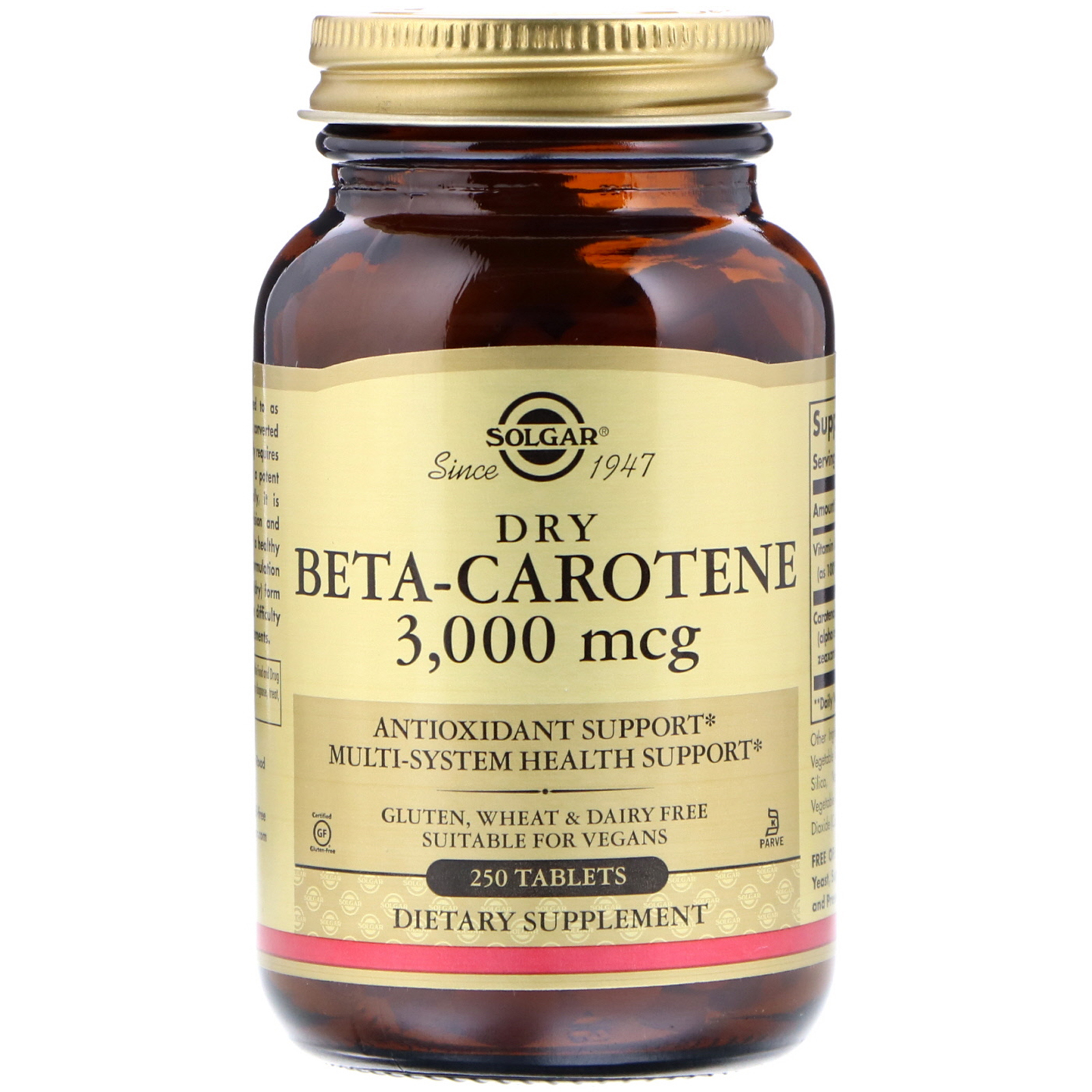Comprar Solgar, Dry Beta-Carotene, 3,000 mcg, 250 Tablets