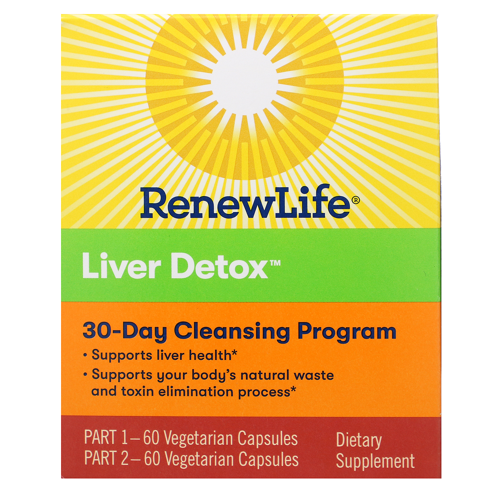 Comprar Renew Life, Liver Detox, 30-Day Cleansing Program, 2 Bottles, 60 Vegetarian Capsules Each