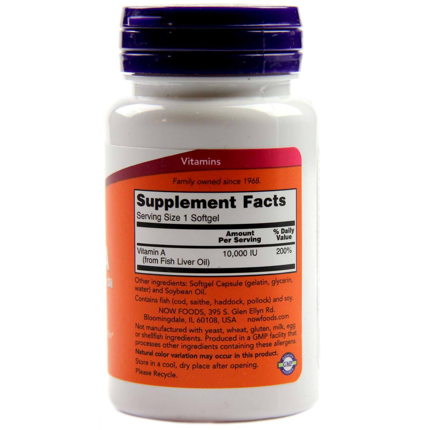 Comprar Vitamina A 10.000 UI Óleo do fígado de peixe Now Foods - 100 Cápsulas em Gel - Imagem 2