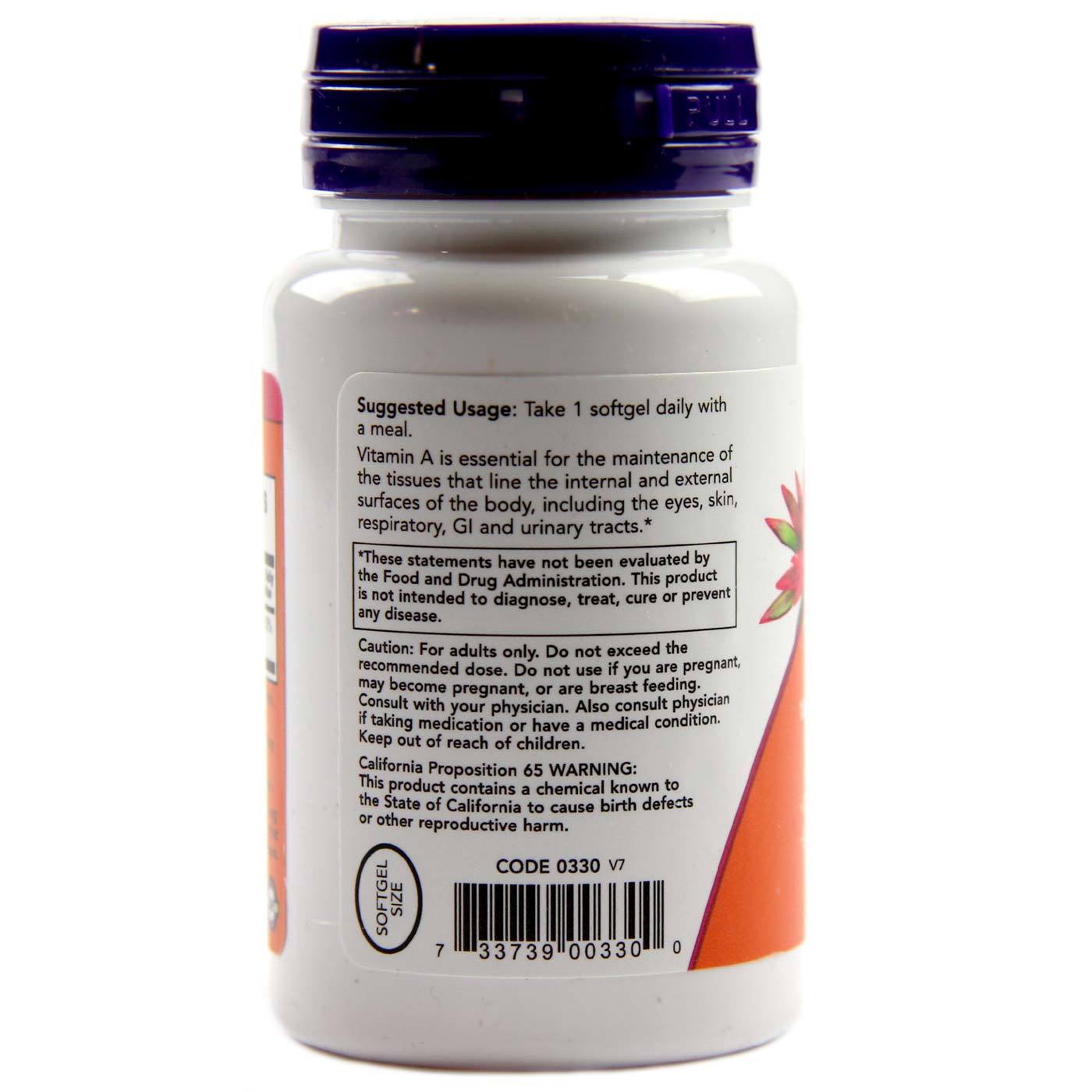 Comprar Vitamina A 10.000 UI Óleo do fígado de peixe Now Foods - 100 Cápsulas em Gel - Imagem 3