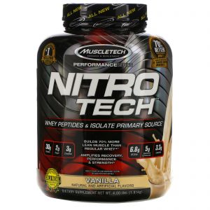 Comprar Muscletech, Nitro Tech, Fonte Primária de Peptídeos de Whey e Isolados, Baunilha, 1,81 kg (4 lb)