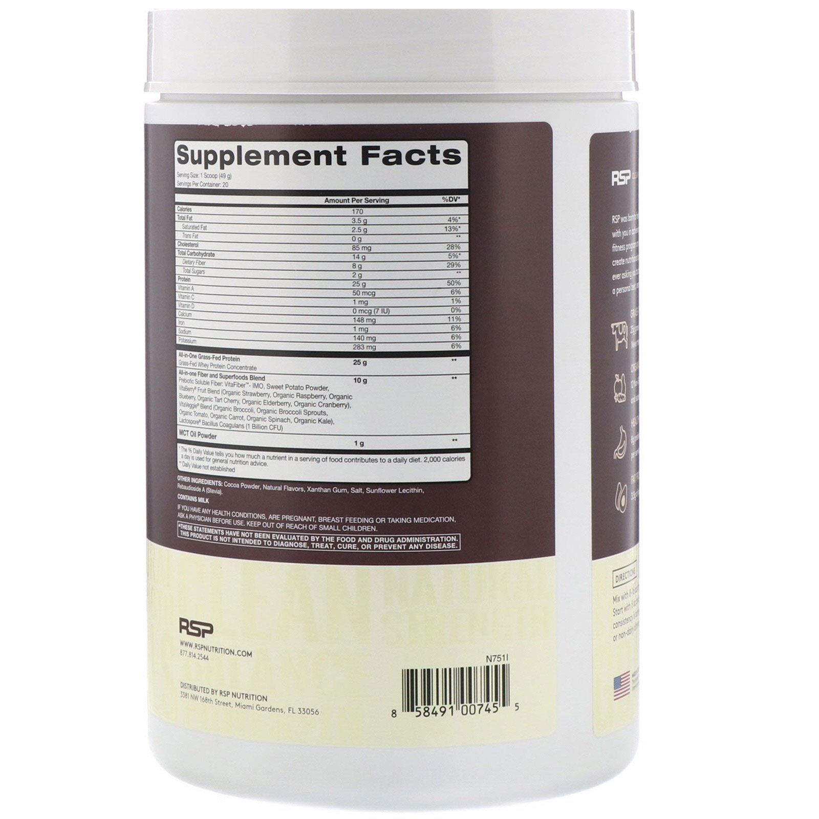 Comprar RSP Nutrition, Truefit, Shake de Proteína de Whey Alimentado com Grama, Chocolate, 940 g (2 lbs) - Imagem 2