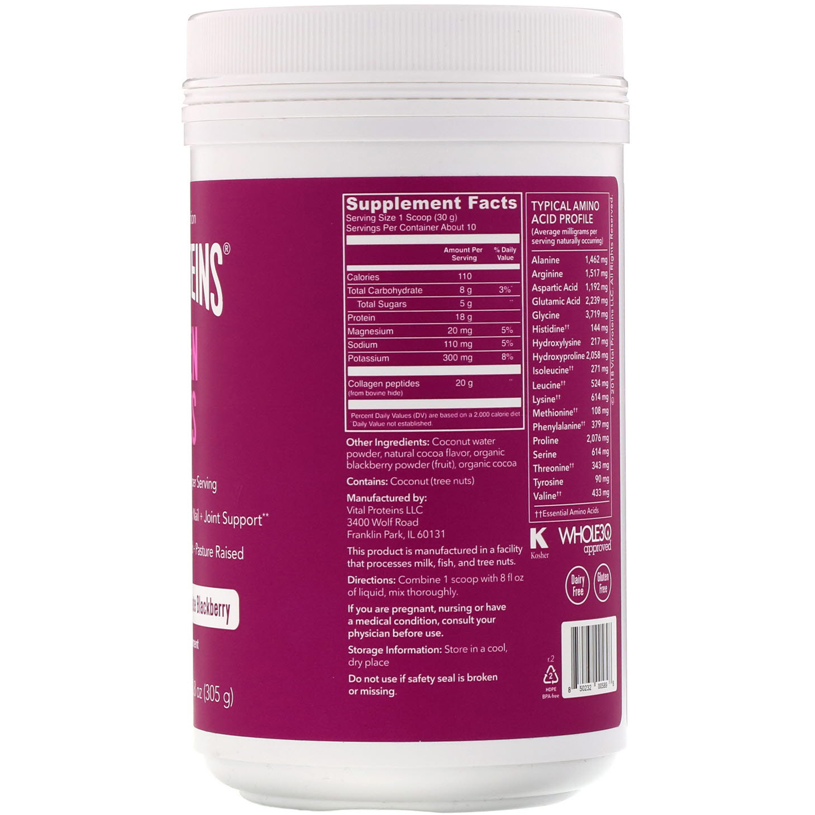 Comprar Vital Proteins, Collagen Peptides, Dark Chocolate Blackberry, 10.8 oz (305 g) - Imagem 2