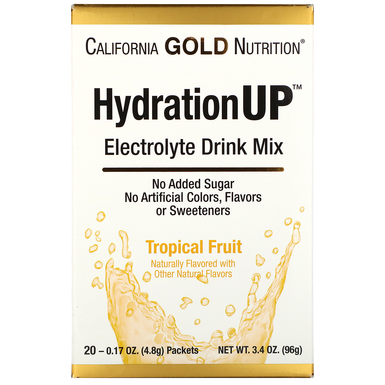 Comprar California Gold Nutrition, HydrationUP, Mix de Bebidas com Eletrólitos, Frutas Tropicais, 20 Pacotes, 0,17 oz (4,8 g) Cada