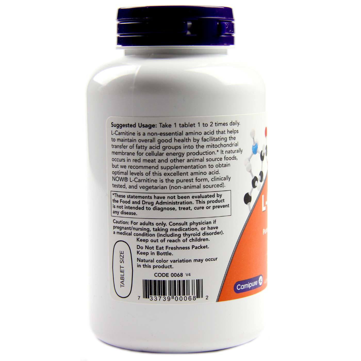 Comprar Now Foods, L-Carnitina 1000 mg - 100 Tabletes - Imagem 3