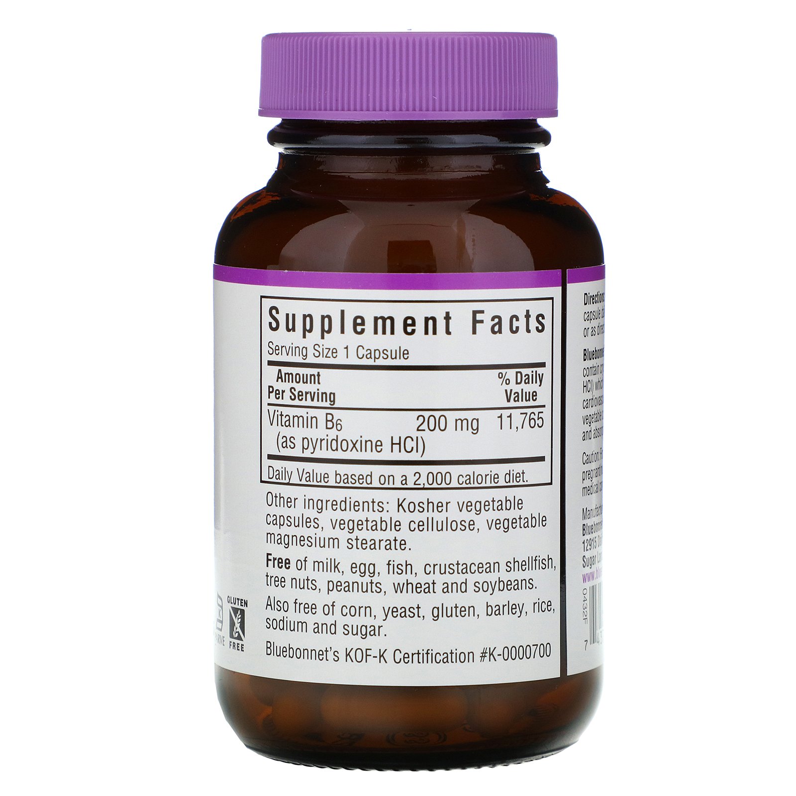 Comprar Bluebonnet Nutrition, Vitamin B-6, 200 mg, 90 Vegetable Capsules - Imagem 2