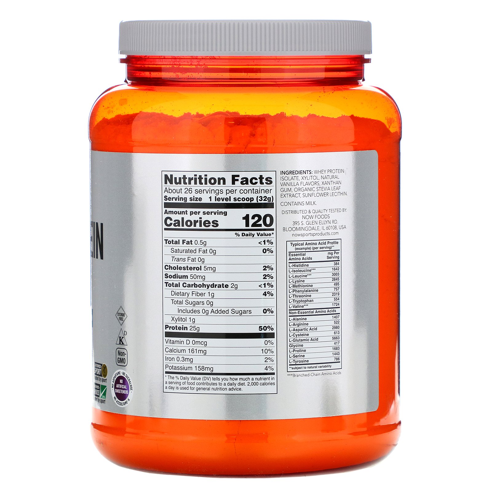 Comprar Now Foods, Sports, Proteína Isolada de Soro de Leite, em pó, Baunilha Natural, 1,8 lbs (816 g) - Imagem 2