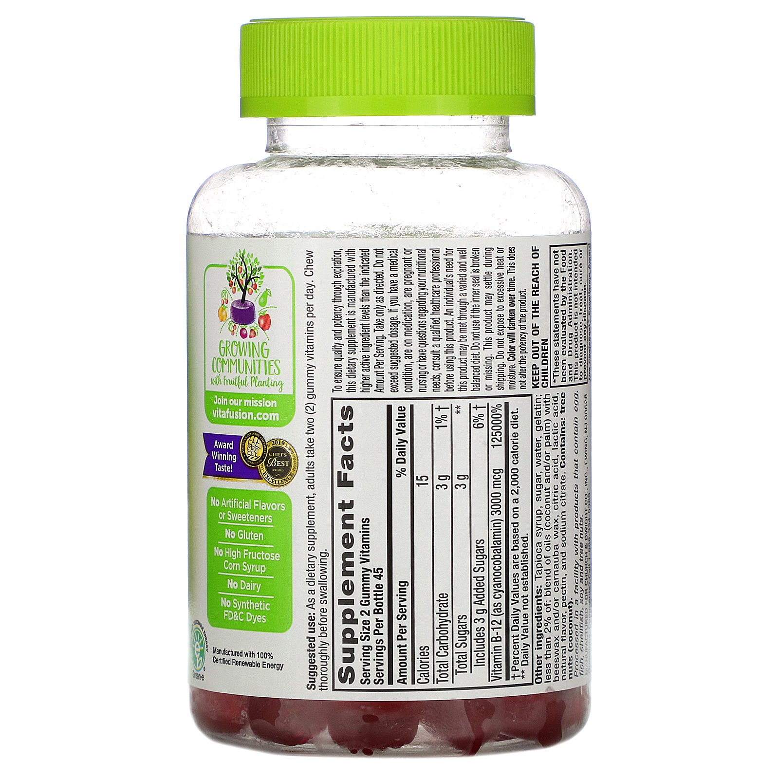 Comprar VitaFusion, Extra Strength B-12, Natural Cherry Flavor, 3,000 mcg, 90 Gummies - Imagem 2