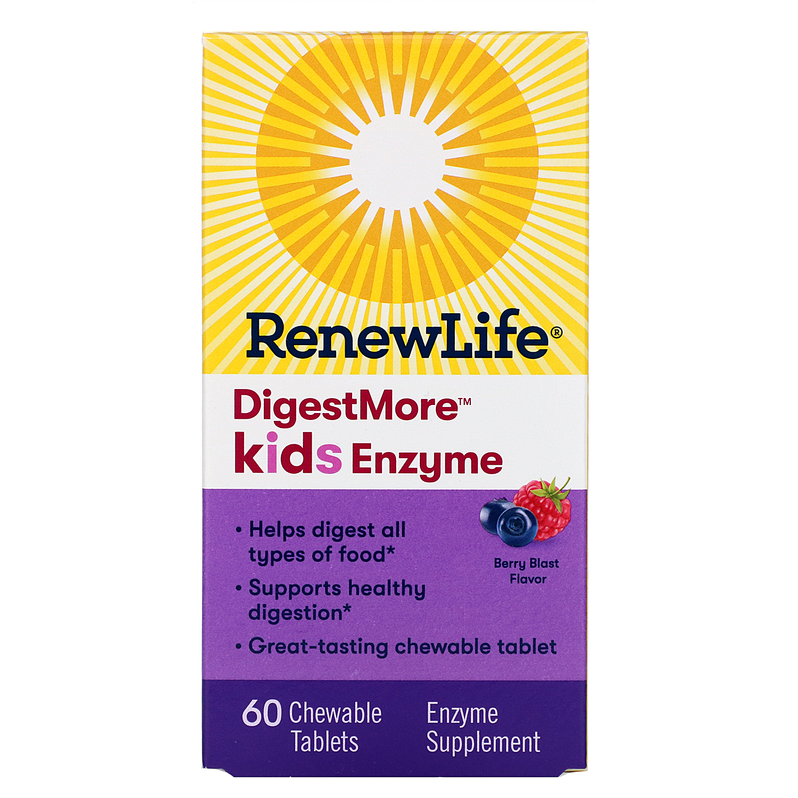 Comprar Renew Life, DigestMore Kids Enzyme, Berry Blast Flavor, 60 Chewable Tablets