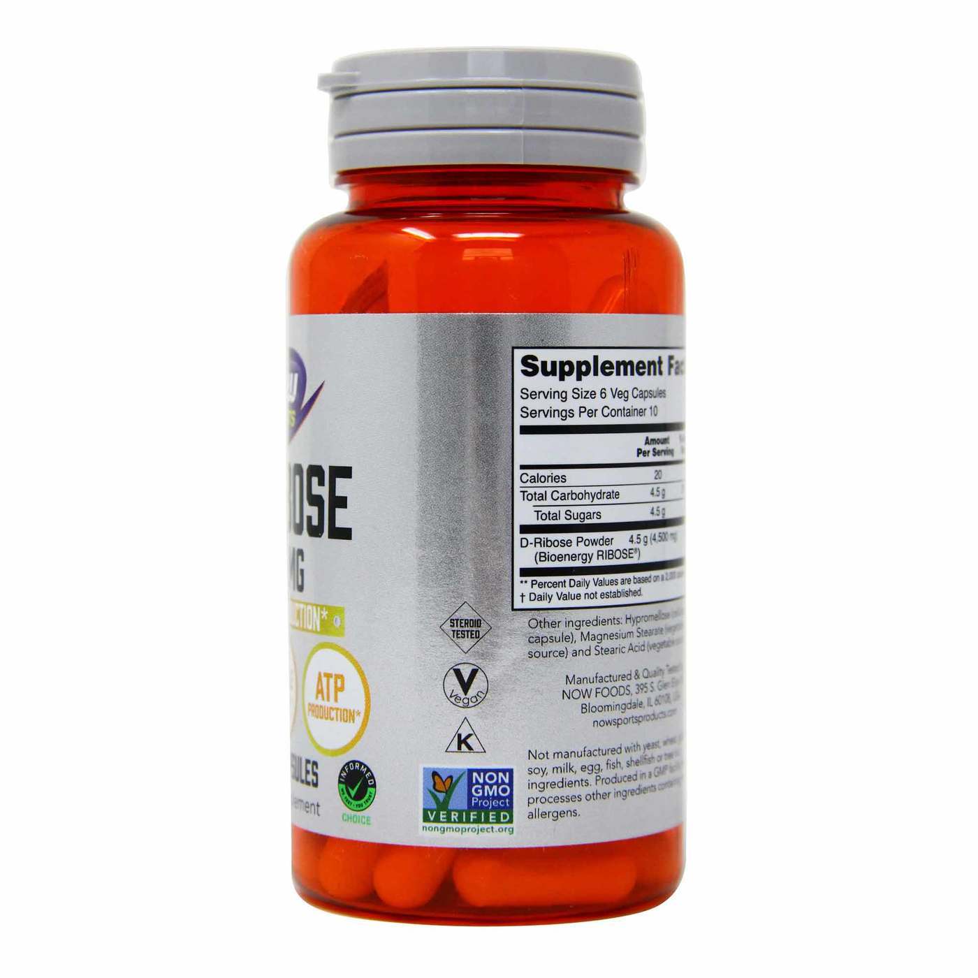 Comprar Now Foods, D-Ribosa 750 mg - 60 Cápsulas Vegetarianas - Imagem 2