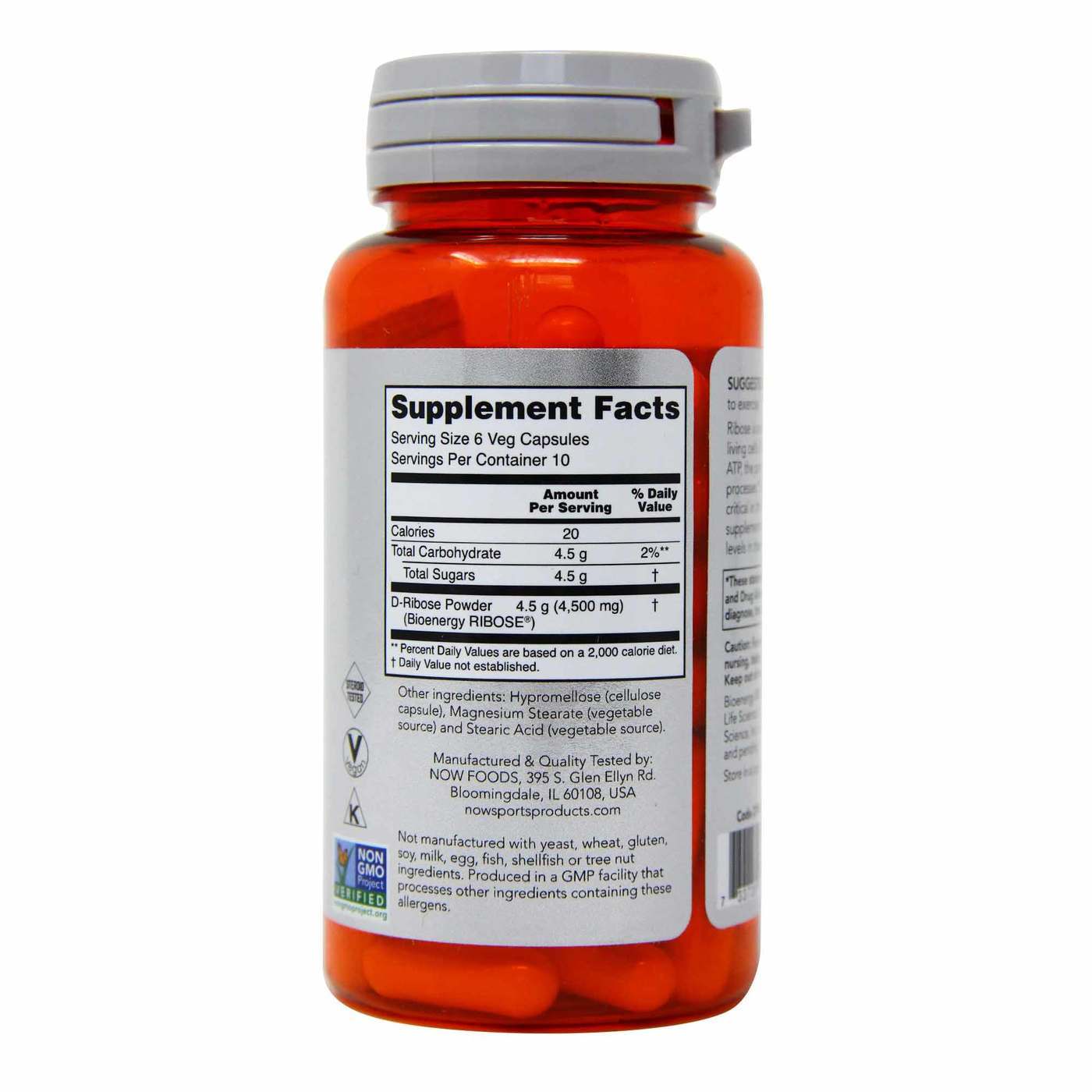 Comprar Now Foods, D-Ribosa 750 mg - 60 Cápsulas Vegetarianas - Imagem 3