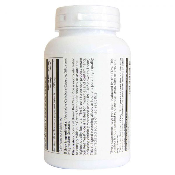 Comprar Solaray Levedura de Arroz Vermelho de 600 mg 120 Cápsulas Vegetarianas - Imagem 4