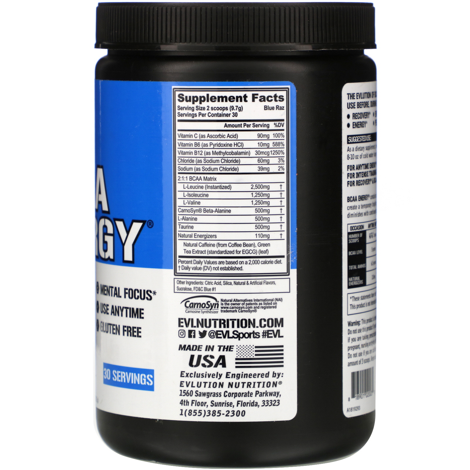 Comprar EVLution Nutrition, BCAA Energy, Blue Raz, 10.26 oz (291 g) - Imagem 2