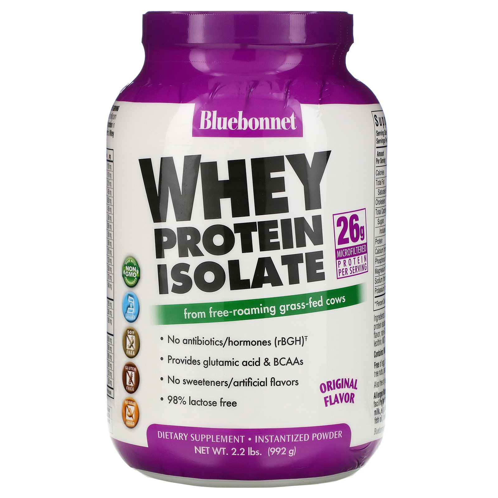 Comprar Bluebonnet Nutrition, Isolado Proteico de Soro Natural 100%, Sabor Original Natural, 992 g (2,2 lb)