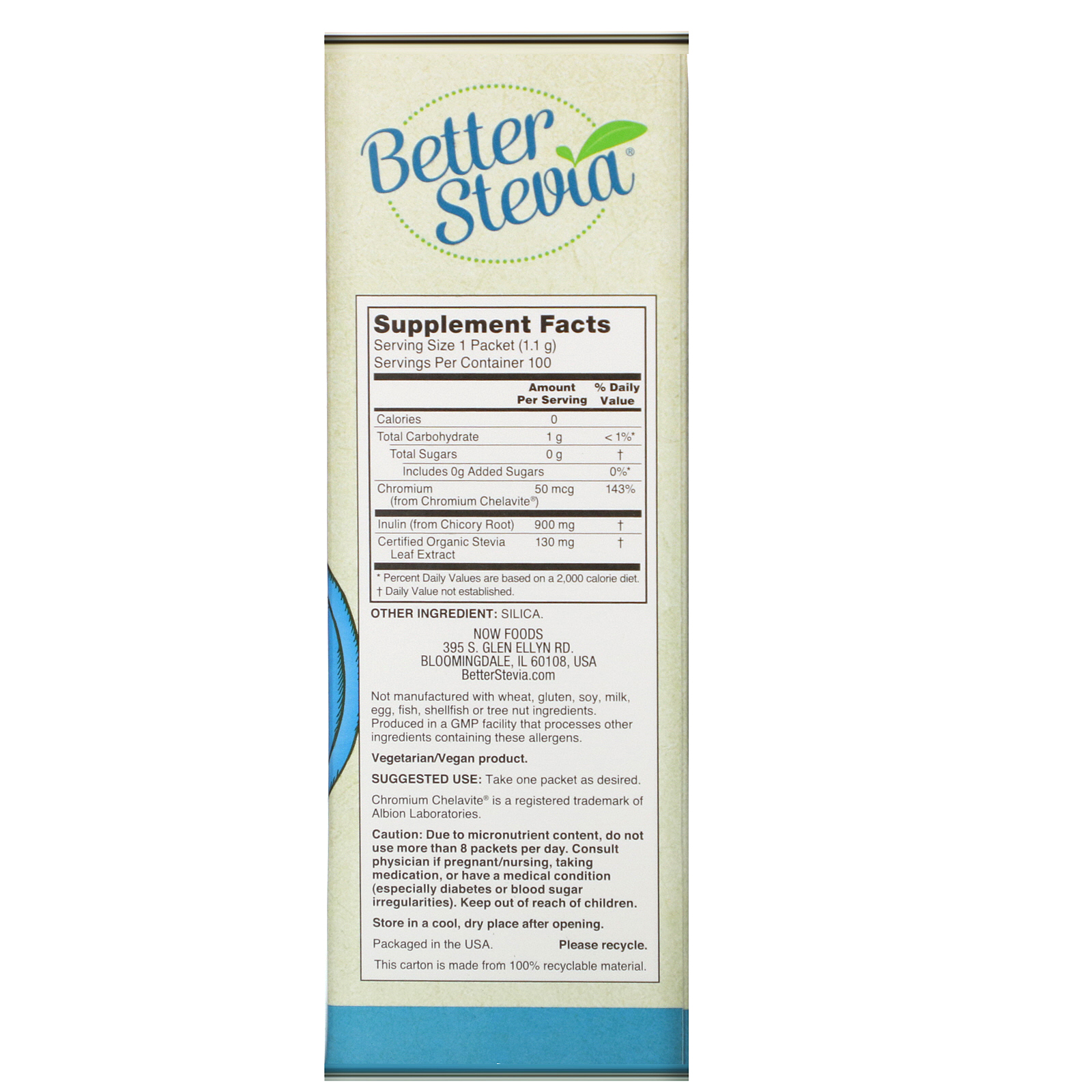 Comprar Now Foods, Better Stevia, Balance com Cromo e Inulina, 100 Envelopes, (1,1 g) Cada - Imagem 2