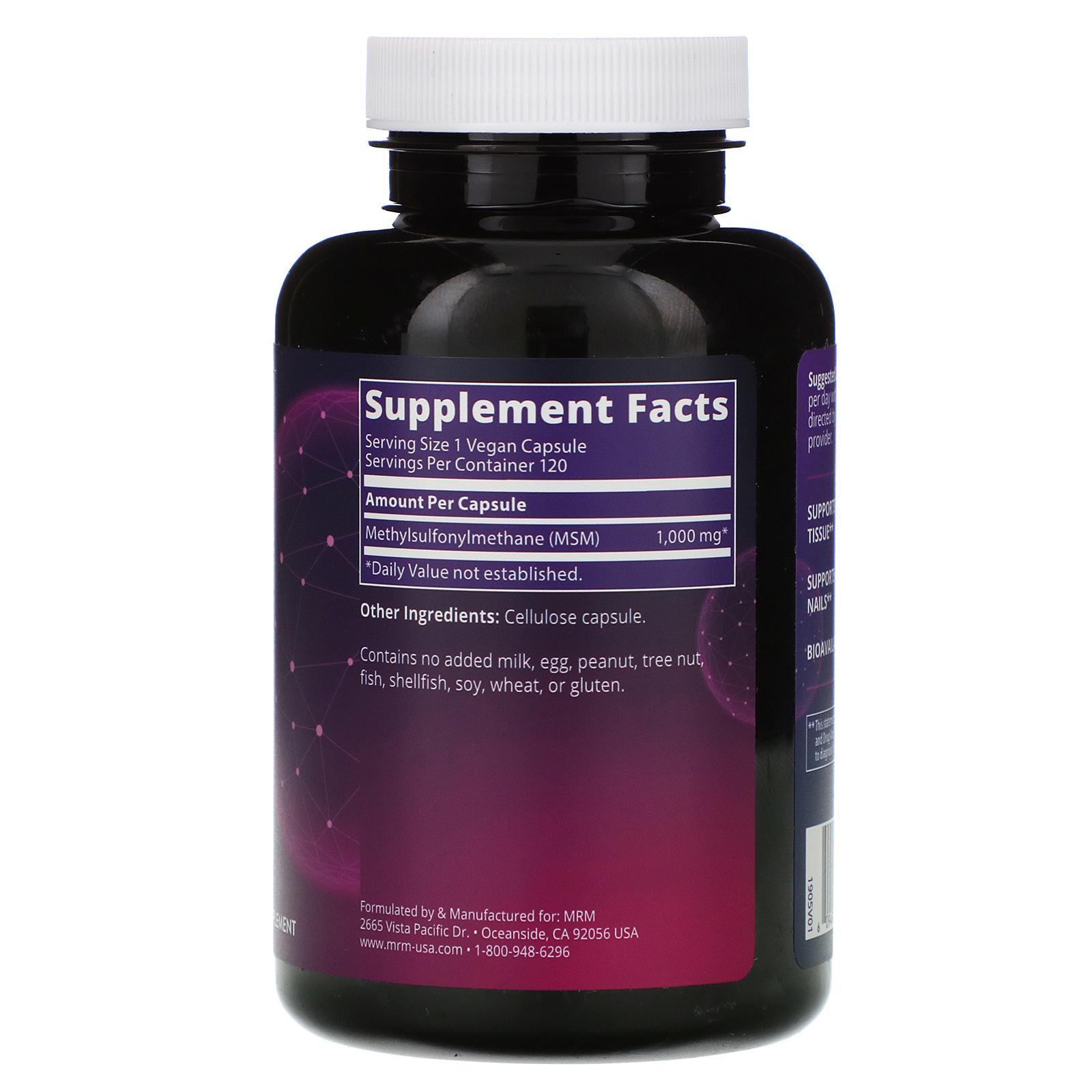 Comprar MRM, Nutrition, MSM, 1,000 mg, 120 Vegan Capsules - Imagem 2