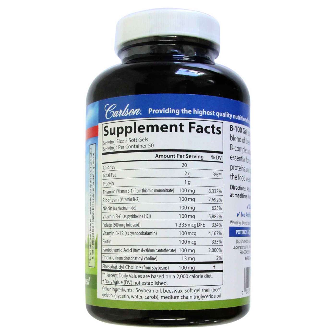 Comprar Carlson Labs, Complexo B-100 Gel - 100 Cápsulas em Gel - Imagem 2