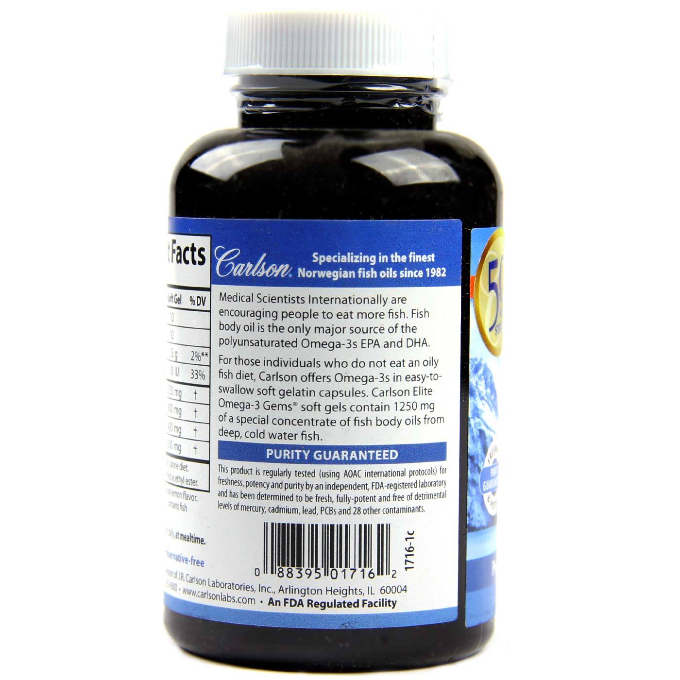 Comprar Carlson Labs Elite Omega-3 Gems limão 60 Cápsulas - Imagem 3