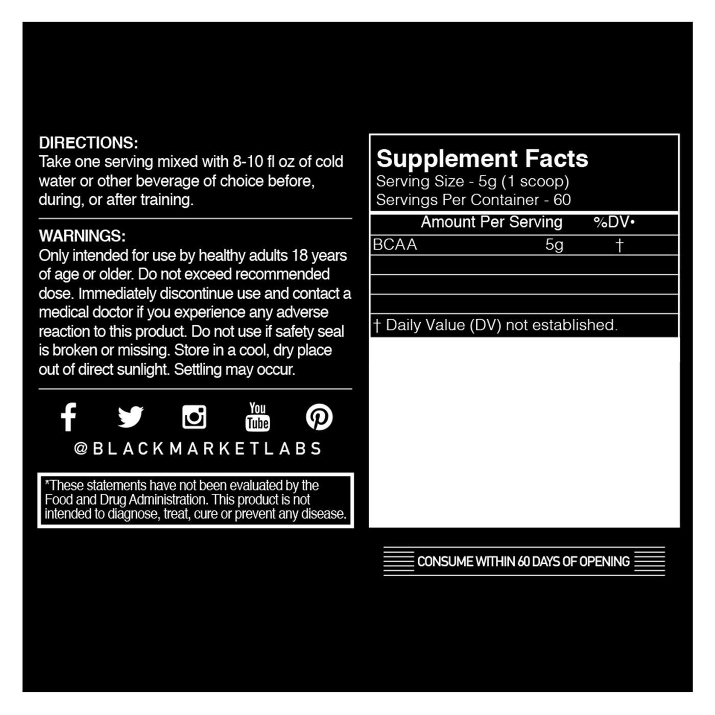 Comprar Blackmarket BCAA bruto - sem sabor - 60 doses - Imagem 2