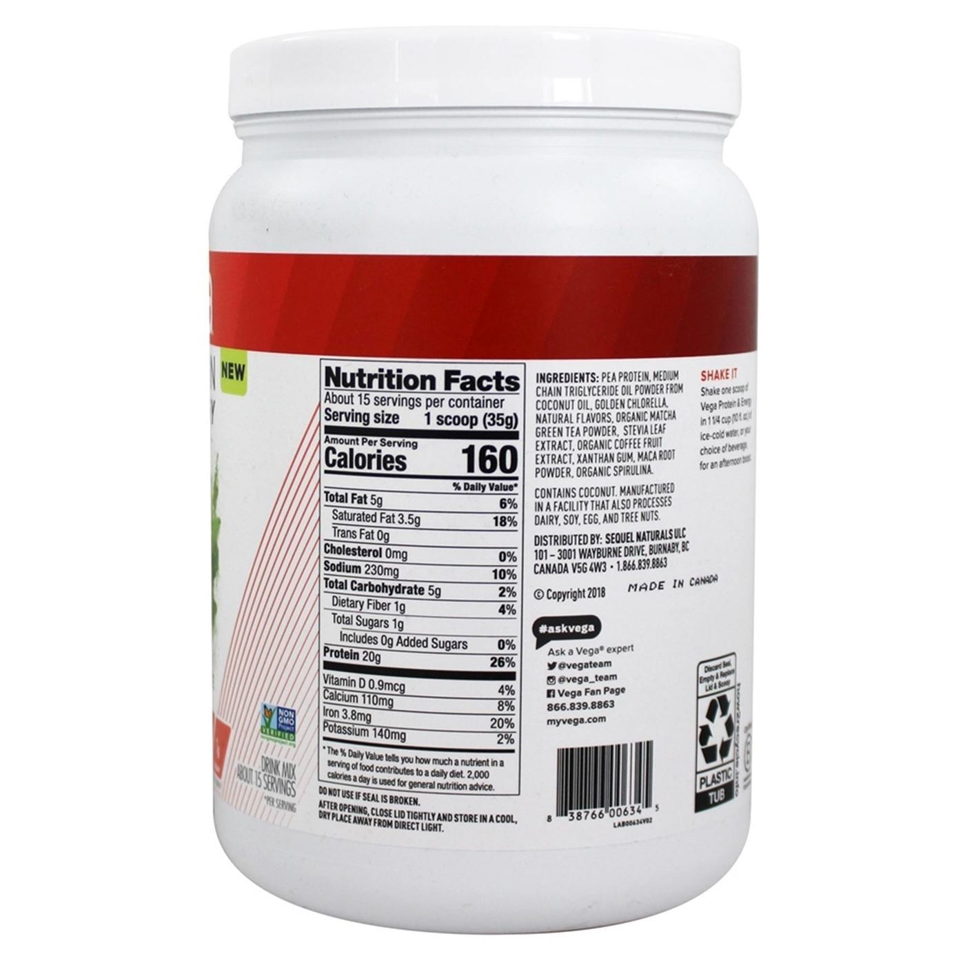 Comprar Vega Proteína e Energia com Óleo 3g MCT - Matcha Latte - 18,3 oz - Imagem 2