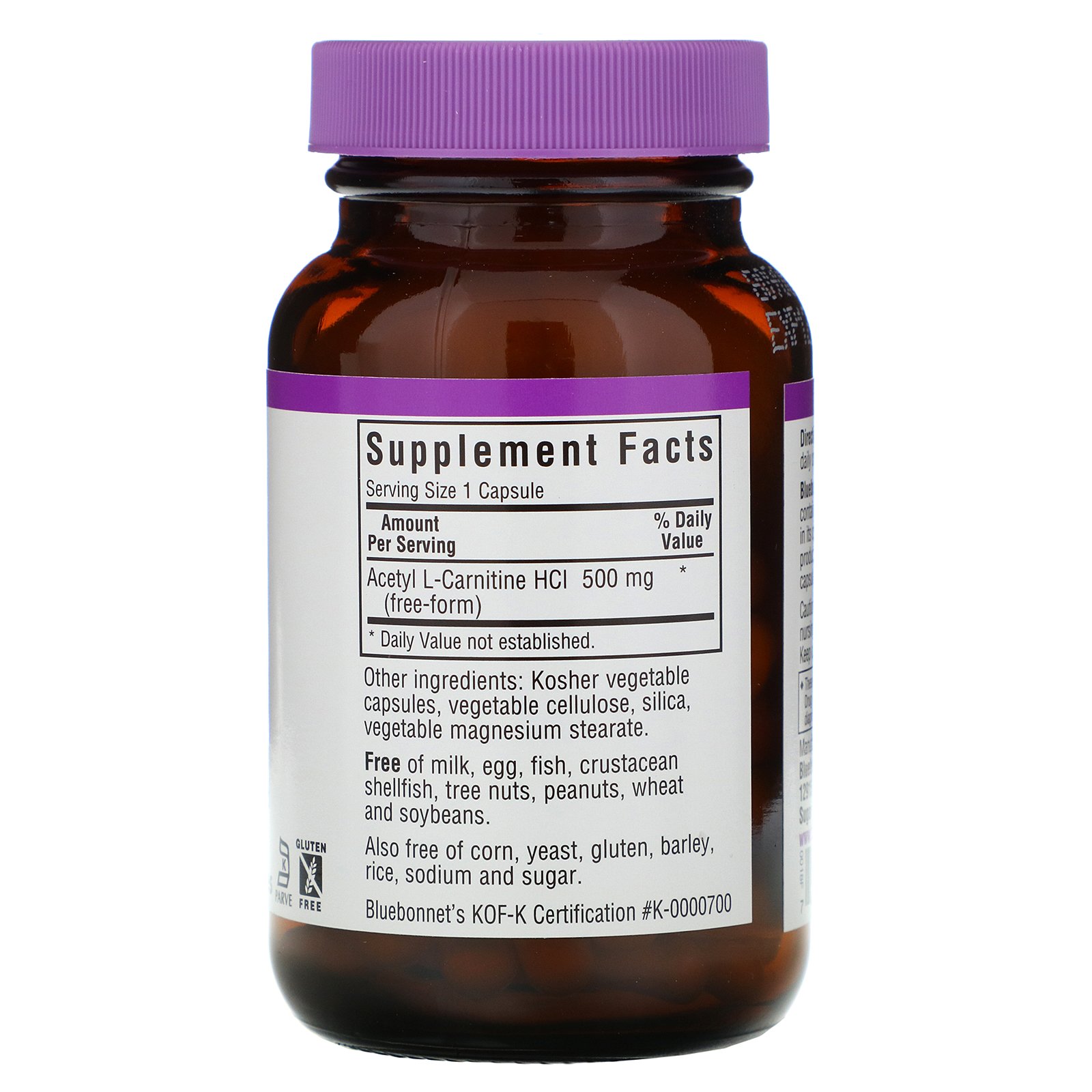 Comprar Bluebonnet Nutrition, Acetil L-Carnitina, 500 mg, 60 Cápsulas Vegetais - Imagem 2
